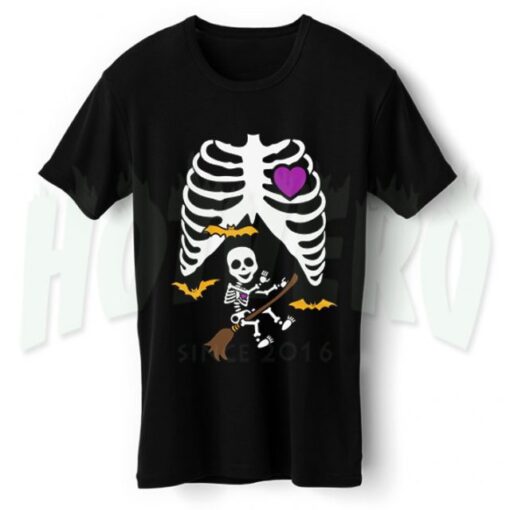 Baby Broom Witch Skeleton Maternity Halloween T Shirt