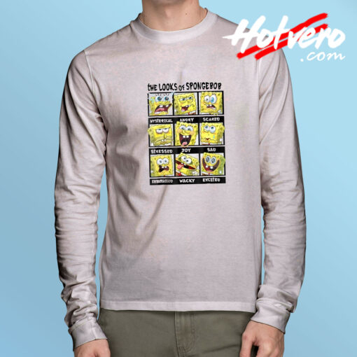 Spongebob Multiple Looks and Emotions Long Sleeve Tee