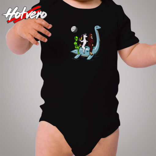 Alien Unicorn Bigfoot Riding Loch Ness Monster Cozy Baby Onesies