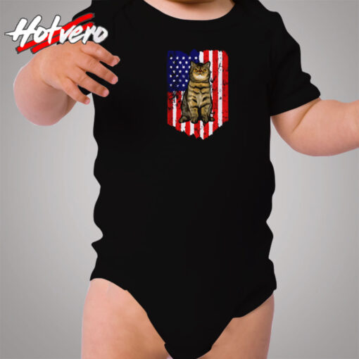 American Flag Exotic Shorthair Cozy Baby Onesies