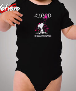 Breast Cancer Awareness My God Is Bigger Than Cancer Snoopy Cozy Baby Onesies