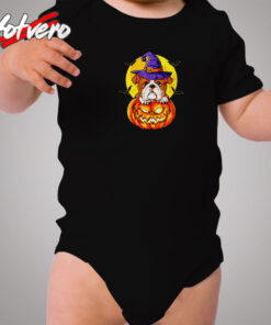 Bulldog Witch Pumpkin Halloween Cozy Baby Onesies