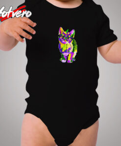 Cat Wearing Carnival Mask Mardi Gras Cozy Baby Onesies