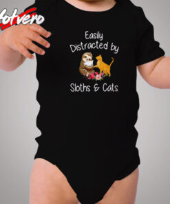 Easily Distracted By Sloths And Cats Cozy Baby Onesies