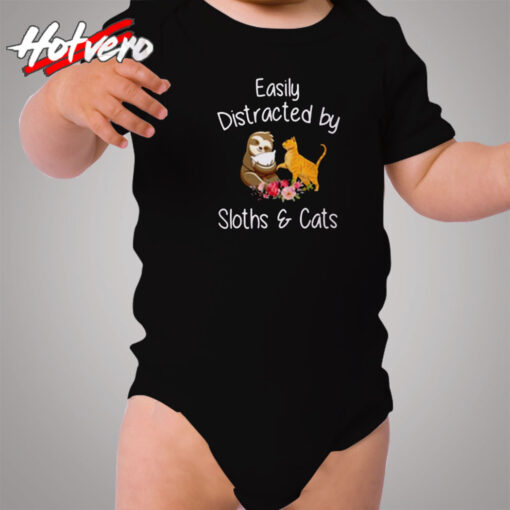 Easily Distracted By Sloths And Cats Cozy Baby Onesies