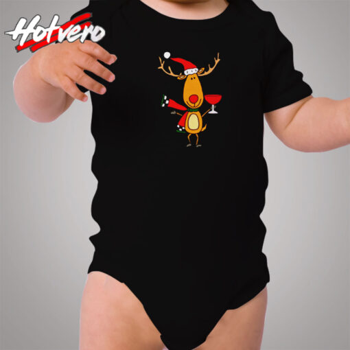 Funny Reindeer Drinking Wine Christmas Cartoon Cozy Baby Onesies