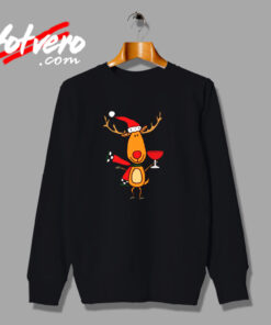 Funny Reindeer Drinking Wine Christmas Cartoon Urban Sweatshirt