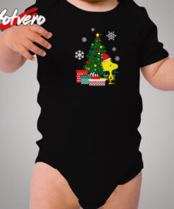 Woodstock Around The Christmas Tree Cozy Baby Onesies