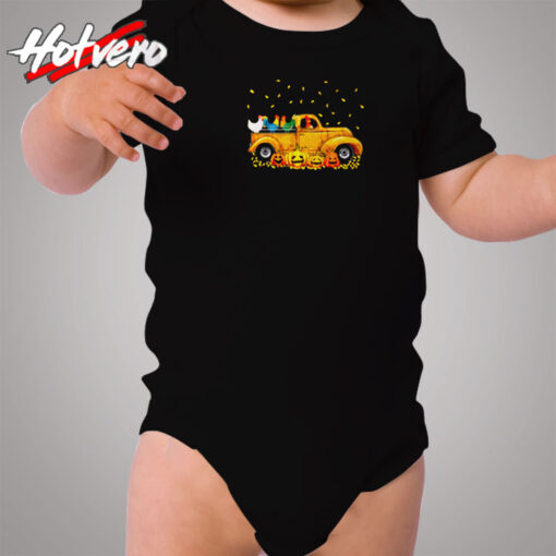 Yellow Car Truck Chickens And Pumpkins Halloween Cozy Baby Onesies