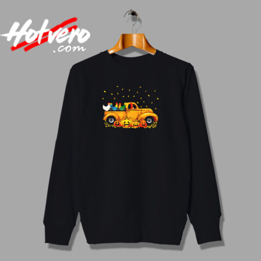 Yellow Car Truck Chickens And Pumpkins Halloween Urban Sweatshirt